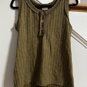 Olive Ribbed Button-Accent Tank Top